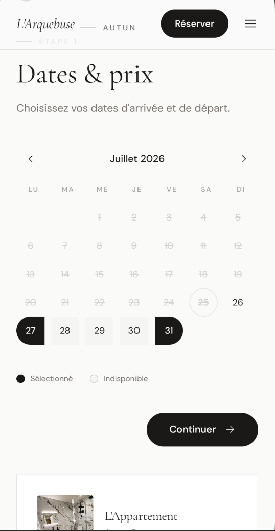 Aperçu mobile — site d'un appartement de charme